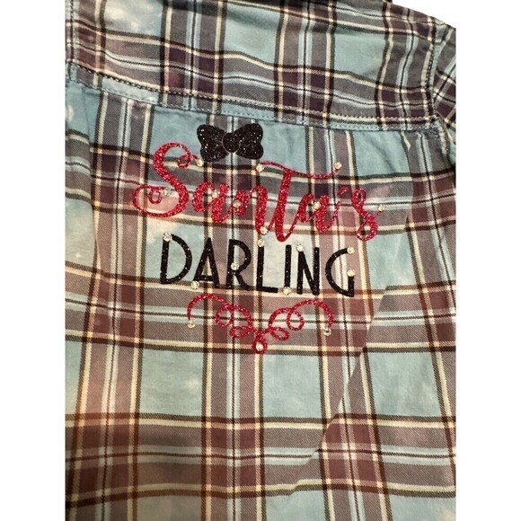 Upcycled Distressed Bleached “Santas Darling”Country Long Sleeve 9 Months - Picture 4 of 4